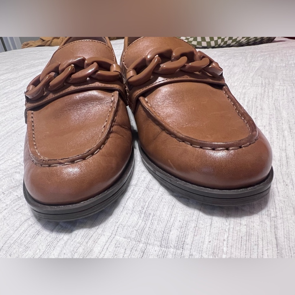 Cole Haan Women's Tan Leather Chain-Trim Loafers - Picture 2 of 7